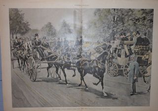 Tandem Parade Central Park New York City 1891 Horse Carriage Scarce