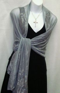 SILVER GRAY, VINTAGE FLORAL LACE RECTANGLE SHAWL,WRAP, SARONG ,STOLE