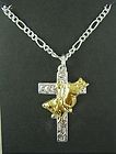 BULL RIDING CROSS NECKLACE SILVER BEAUTY RODEO