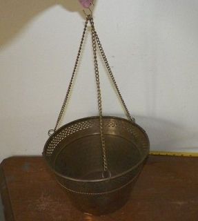 Pot Planter Hammered Solid BRASS Hanging 3/Three Chain Plant Holder NR
