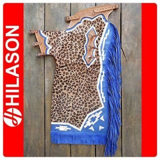 BULL RIDING LEOPARD PRINT HAIR ON LEATHER WESTERN RODEO CHAPS C816
