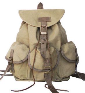 Military Inspired DRAWSTRING CLOSURE Canvas Backpack Day Pack Khaki