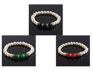 pearl jade rhinestone Sophisticated stretch bracelet for gathering