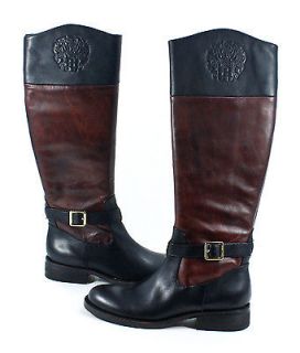 Vince Camuto Flavian Two Tone Dark Wood Black Leather Riding Boots