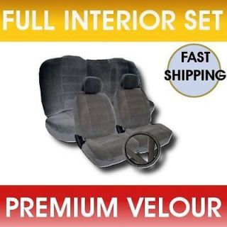 GRAY Velour Low Back Cloth Seat Covers Fabric Steering Wheel Set CS4