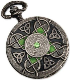 Celtic Pocket Watch w Knotwork Cross w Keeper Chain and Gift Tin