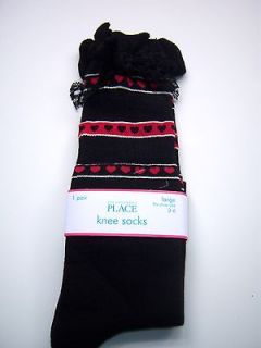 The Childrens Place Fair Isle Knee Socks ~Black/ Red / 1 2