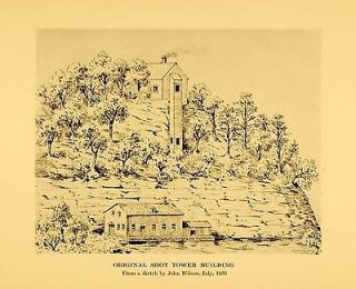 1924 Print Tower Building Sketch John Wilson 1836 July ORIGINAL