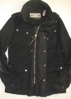 Diesel mens cotton canvas black leather accent zip up jacket pockets M
