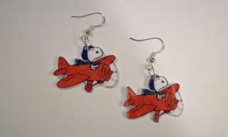 Snoopy Airplane Earrings, Retro, Rockabilly