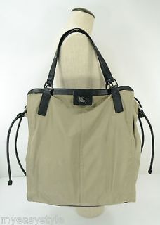 Buckleigh Packable Nylon Tote Bag Birch Taupe Leather Trim Check