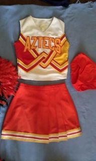 Real Cheerleader Uniform Outfit Costume Wild Blue Youth sz 7/8 +pom