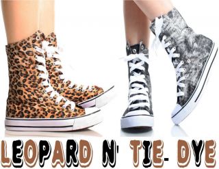 Womens Boots Leopard Cheetah Print Lace Up Sneakers Canvas Ankle