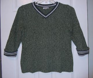 Christopher & Banks Size M Green V neck sweater, 3/4 cuffed sleeves