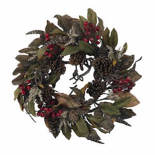 24 Autumn Door Wreath Pinecone, Berry & Feather Wreath