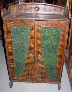 Antique Art Nouveau Stained Glass Cabinet Furniture