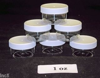 12   1 oz Clear Round Wide Mouth Plastic Jars with White Cap NEW
