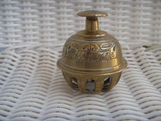Brass India Etched Sarna Clapper   Clanger Bell, Leaf, Beautiful