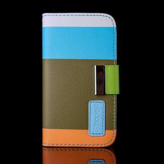 For iPhone 4G 4S Case Cover Colorful Flip Leather Wallet Stand /Card