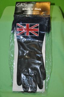 SINK NOVELTY HOUSEHOLD RUBBER GLOVES ~ BRITISH FLAG W/ FAUX FUR ~ NEW