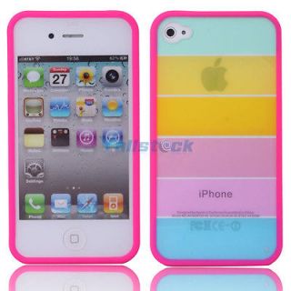 Rainbow Hard PC/TPU Case Cover for Apple iPhone 4/4S Rosered Side