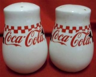Coca Cola Diner Salt & Pepper Shakers Set Black Red Checks 3 & 5 Holes