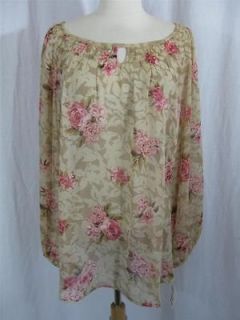 Club Woman Plus Size Sheer Peasant Top Blouse Cocoa Butter Size 2X