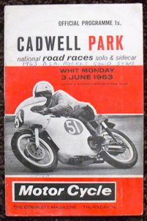PARK SOLO & SIDECAR NATIONAL MOTORCYCLE ROAD RACE PROGRAMME 3 JUN 1963