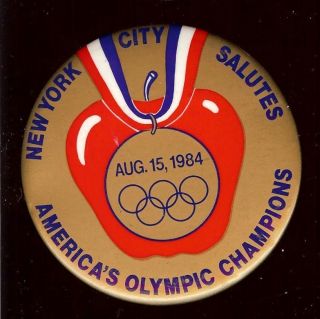 old pin 1984 NYC Salutes OLYMPICS Champions Big Apple