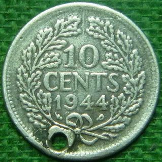 L599   1944   NETHERLANDS / NEDERLANDEN   SILVER 10 CENTS COIN   SEE