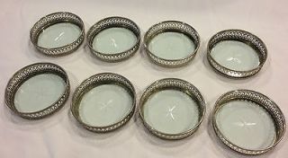 Vtg Manning, Bowman & Co~Silver Colored / Glass~Coasters~Beautiful~Set