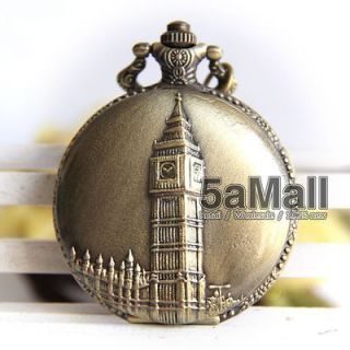 Vintage Quartz Pocket Watch UK Clock Tower Pendant Necklace CB3003