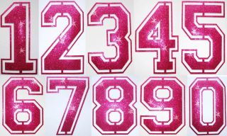 FABRIC GLITTER SEQUIN PINK FOOTBALL NUMBER IRON ON BLING TSHIRT