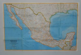 1973 National Geographic Society Map of Mexico Vintage 22.5x34 #D1369