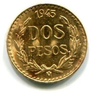 1945 Mexico Dos Pesos Gold BU Coin