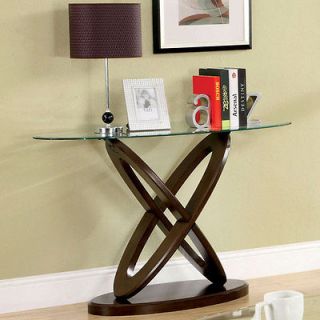 Atwood Dark Walnut Finish Glass Top Console Table