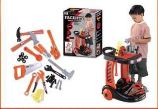 Work Shop Station Tool Table Set Construction Trolley Cart Toy