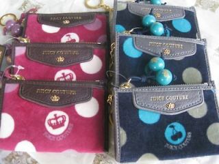 JUICY COUTURE SKINNY MINI VELOUR DOT WALLET PINK BLUE