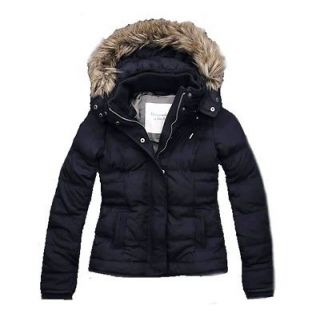 Abercrombie & Fitch Corrine Faux Fur Down Jacket Navy $200 XS