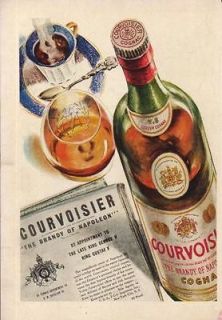1940 Courvoisier Cognac~Brandy of Napoleon bottle Vintage 1940s art ad