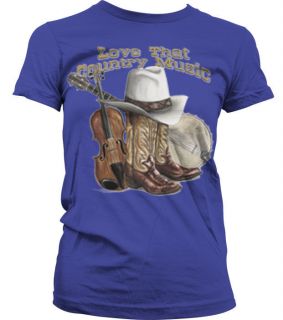 Love That Country Music Boots Hat Violin Girls T shirt