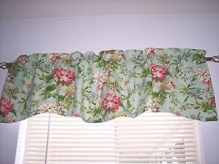 WAVERLY Fawn Hill~Rosewater *Pinks on Seafoam Floral Scalloped Valance