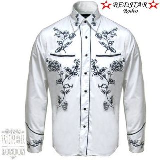 White Cowboy Rockabilly Line Dancing Western Flower Embroidered Shirt