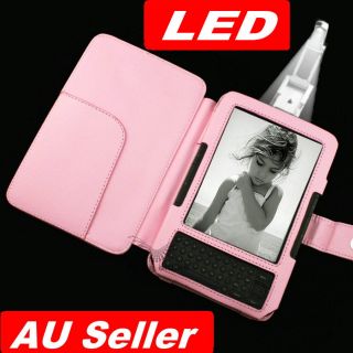 Pink Leather Case Cover + LED LIGHT For  Kindle eReader 3 3G