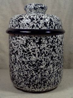CRAFT POTTERY WHITE WITH BLACK SPECKLES CERAMIC COOKIE JAR WITH LID