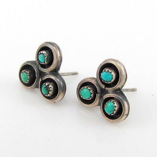 Vintage Zuni Sterling Silver & Snake Eye Turquoise Stud Earrings G B