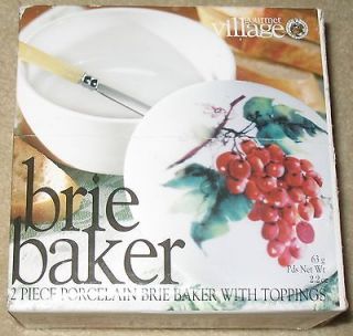 Brie Cheese Baker Dish Gourmet Village Wine Country Porcelain White 2