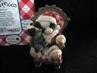 Moo Moos Santa With Child 1998 Dated Figurine Santa Cow in Chair