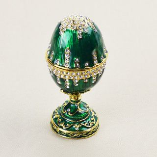 Green Faberge Egg Rhinestone Jewelry Trinket Box with Magnetic Closure
