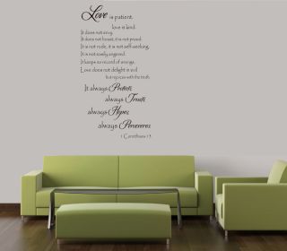 LOVE IS PATIENT LOVE IS KIND RELIGIOUS HOME VINYL DECAL WALL ART